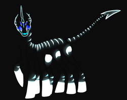Size: 1280x1006 | Tagged: safe, artist:joepegasus, oc, oc only, oc:xex, bioluminescent, glowing, glowing eyes, looking at you, open mouth, sharp teeth, simple background, smiling, solo, spooky, teeth