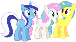 Size: 17900x10000 | Tagged: safe, artist:tardifice, lemon hearts, minuette, twinkleshine, pony, unicorn, amending fences, g4, absurd resolution, female, mare, simple background, transparent background, trio, vector