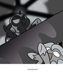 Size: 666x800 | Tagged: safe, artist:egophiliac, nightmare moon, princess luna, moonstuck, g4, dark woona, filly, food, grayscale, jam, magic, monochrome, nightmare woon, woona, woonoggles, younger