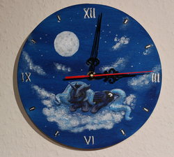 Size: 1280x1150 | Tagged: safe, artist:horseez, princess luna, g4, clock, female, painting, solo, traditional art