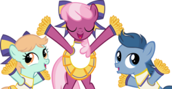 Size: 15562x8019 | Tagged: safe, artist:cyanlightning, cheerilee, peach fuzz, perky prep, g4, the cart before the ponies, .svg available, absurd resolution, cheerileeder, cheerleader, simple background, transparent background, vector