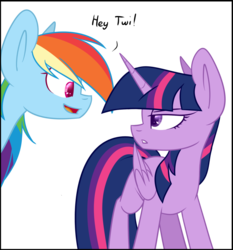Size: 1024x1098 | Tagged: safe, artist:despotshy, rainbow dash, twilight sparkle, alicorn, pony, g4, dialogue, female, lesbian, lidded eyes, looking at each other, open mouth, ship:twidash, shipping, simple background, smiling, transparent background, twilight sparkle (alicorn)