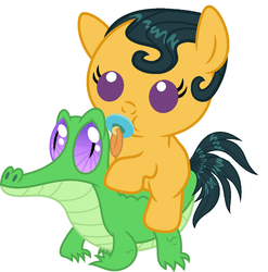 Size: 886x897 | Tagged: safe, artist:red4567, cleopatra jazz, gummy, earth pony, pony, dungeons and discords, g4, baby, baby cleopatra jazz, baby pony, cleopatra jazz riding gummy, cute, female, filly, filly cleopatra jazz, foal, pacifier, ponies riding gators, riding