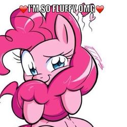 Size: 480x480 | Tagged: safe, artist:no-ink, edit, pinkie pie, g4, balloon, cropped, cute, diapinkes, female, fluffy, heart, heart balloon, image macro, looking at you, meme, raised eyebrow, simple background, sitting, smiling, solo, white background