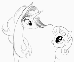 Size: 1768x1475 | Tagged: safe, artist:kas92, sweetie belle, g4, crossover, marigold heavenly nostrils, monochrome, phoebe and her unicorn