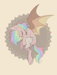Size: 1024x1354 | Tagged: safe, artist:hawthornss, oc, oc only, oc:paper stars, bat pony, pony, amputee, ear fluff, eyes closed, simple background, solo, spread wings, underhoof