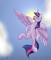 Size: 1335x1561 | Tagged: safe, artist:marsh-mal-oh, twilight sparkle, alicorn, pony, g4, female, flying, mare, sky, solo, twilight sparkle (alicorn)