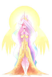 Size: 1500x2200 | Tagged: safe, artist:elemental-fa, princess celestia, anthro, g4, clothes, dress, ethereal wings, female, simple background, solo, spread wings, white background