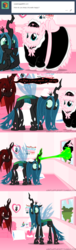 Size: 650x2125 | Tagged: safe, artist:mixermike622, queen chrysalis, oc, oc:fluffle puff, oc:marksaline, pony, tumblr:ask fluffle puff, g4, ask, canon x oc, clothes, comic, costume, defenestration, female, lesbian, maid, ship:chrysipuff, shipping, tumblr