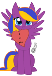 Size: 510x738 | Tagged: safe, artist:gleamydreams, artist:themlplover, oc, oc only, oc:skyladreams, pegasus, pony, base used, comic sans, heart, simple background, solo, white background