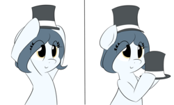 Size: 3770x2272 | Tagged: safe, artist:wenni, oc, oc only, oc:hattsy, bust, comic, hat, high res, simple background, solo, top hat, white background
