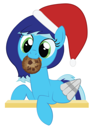 Size: 2000x2797 | Tagged: safe, artist:mintysketch, oc, oc only, pegasus, pony, cookie, food, hat, high res, minty's christmas ponies, santa hat, simple background, solo, to saddlebags and back again, tongue out, transparent background, vector