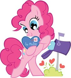 Size: 424x467 | Tagged: safe, pinkie pie, earth pony, pony, g4, female, heart eyes, in love, love letters, mail, mailbox, mare, secret admirer, simple background, solo, stock vector, valentine, valentine's day, white background, wingding eyes