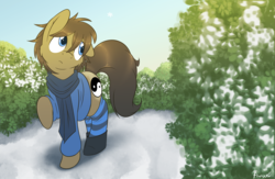 Size: 4000x2600 | Tagged: safe, artist:fluffyxai, oc, oc only, oc:spirit wind, pony, boots, clothes, cute, scarf, snow, socks, solo, striped socks, taijitu, winter, winter outfit
