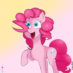 Size: 2000x2000 | Tagged: safe, artist:friskybits, pinkie pie, earth pony, pony, g4, female, gradient background, high res, raised hoof, smiling, solo