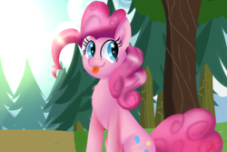 Size: 1500x1000 | Tagged: safe, artist:amethyst_star, pinkie pie, g4, chest fluff, female, solo, tongue out, tree