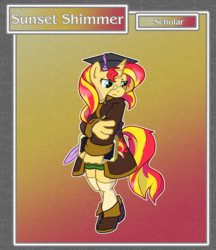 Size: 1688x1950 | Tagged: safe, artist:brownie-bytes, sunset shimmer, anthro, unguligrade anthro, g4, book, crossover, female, final fantasy, scholar, solo