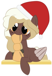 Size: 2000x2892 | Tagged: safe, artist:mintysketch, oc, oc only, oc:sweet mocha, pegasus, pony, bow, cute, hat, high res, minty's christmas ponies, mochabetes, santa hat, simple background, solo, to saddlebags and back again, transparent background