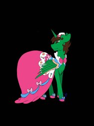 Size: 900x1200 | Tagged: safe, artist:kawaiiponies78, oc, oc:frost d. tart, alicorn, pony, alicorn oc, clothes, crossdressing, dress, embarrassed, gala dress, implied pinkie pie, male, solo, stallion