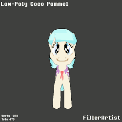 Size: 562x562 | Tagged: safe, artist:fillerartist, coco pommel, g4, 3d, animated, blender, female, gif, low poly, rotating, simple background, smiling, solo