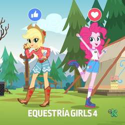 Size: 720x720 | Tagged: safe, screencap, applejack, pinkie pie, equestria girls, g4, my little pony equestria girls: legend of everfree, camp fashion show outfit, discovery kids, emoji, facebook, facebook reactions, 👍