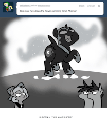 Size: 666x800 | Tagged: safe, artist:egophiliac, nightmare moon, princess luna, oc, oc:frolicsome meadowlark, oc:sunshine smiles (egophiliac), bat pony, pony, moonstuck, g4, animated, cartographer's cap, dark woona, filly, gif, grayscale, hat, meme, monochrome, moonflower, nightmare woon, pure unfiltered evil, stomping, trollface, tumblr, woona, woonoggles, younger