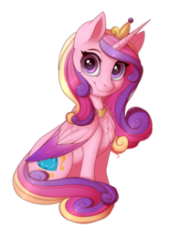 Size: 1396x1877 | Tagged: safe, artist:evehly, princess cadance, alicorn, pony, g4, :3, chest fluff, colored wings, cute, cutedance, female, jewelry, looking at you, mare, regalia, simple background, sitting, smiling, solo, transparent background, wings