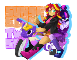 Size: 1280x1000 | Tagged: safe, artist:kogarasumaru24, sci-twi, sunset shimmer, twilight sparkle, equestria girls, g4, bicycle, blushing, blushing profusely, clothes, cute, embarrassed, female, glasses, lesbian, ship:sci-twishimmer, ship:sunsetsparkle, shipping, skirt, twiabetes