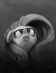 Size: 1510x1959 | Tagged: safe, artist:aemuhn, fluttershy, g4, female, grayscale, looking up, monochrome, solo