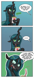 Size: 860x1920 | Tagged: safe, artist:nauth, queen chrysalis, changeling, changeling queen, g4, ..., ask, comic, cup, drinking, female, smoothie, straw, tumblr