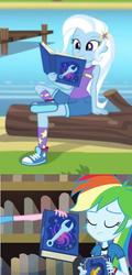 Size: 328x686 | Tagged: safe, screencap, rainbow dash, trixie, equestria girls, g4, my little pony equestria girls: legend of everfree, book, clothes, converse, cute, diatrixes, female, shoes