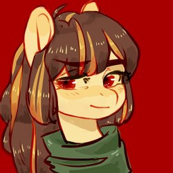 Size: 1080x1080 | Tagged: safe, artist:aphphphphp, oc, oc only, pony, chara, clothes, ponified, simple background, solo, sweater, turtleneck, undertale