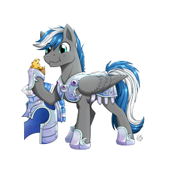 Size: 3000x3000 | Tagged: safe, artist:nothingspecialx9, oc, oc only, oc:cloud zapper, pegasus, pony, crystal guard, crystal guard armor, food, high res, muffin, simple background, solo, transparent background