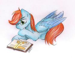 Size: 1894x1469 | Tagged: safe, artist:coffytacotuesday, oc, oc only, pegasus, pony, book, glasses, prone, solo