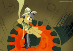 Size: 1500x1049 | Tagged: safe, artist:kinrah, daring do, g4, bandage, female, lava, solo