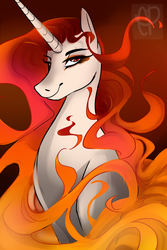 Size: 600x900 | Tagged: safe, artist:chocolateponi, oc, oc only, oc:aldebra, pony, unicorn, mane of fire, solo