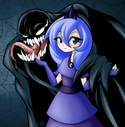 Size: 1900x1920 | Tagged: safe, artist:dankodeadzone, princess luna, human, g4, behind you, crossover, humanized, male, marvel, s1 luna, smiling, spider-man, venom, venom luna, younger