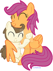 Size: 600x798 | Tagged: safe, artist:cutiestyle, pound cake, scootaloo, g4, cute, female, hug, love, male, older, older pound cake, older scootaloo, ship:scootapound, shipping, simple background, straight, watermark, white background