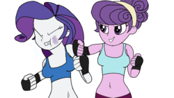 Size: 1280x720 | Tagged: safe, artist:toyminator900, rarity, suri polomare, equestria girls, g4, abuse, belly button, boxing, clothes, exeron fighters, female, go to sleep suri polomare, midriff, mma, raribuse, simple background, sports bra, transparent background, violence