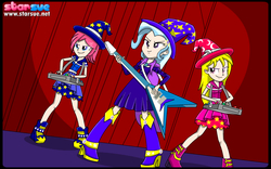 Size: 800x500 | Tagged: safe, fuchsia blush, lavender lace, trixie, equestria girls, g4, my little pony equestria girls: rainbow rocks, female, flying v, guitar, human coloration, musical instrument, trixie and the illusions