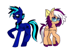 Size: 2472x1840 | Tagged: safe, artist:oreomonsterr, oc, oc only, oc:jelly hooves, oc:shadow caster, bow, glasses, hair bow, necktie, oc x oc, shipping, simple background, sunglasses, transparent background