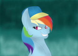 Size: 4168x3040 | Tagged: safe, artist:neonaarts, rainbow dash, pegasus, pony, fanfic:piercing the heavens, g4, fanfic art, female, hat, multicolored hair, rainbow hair, solo