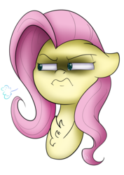 Size: 2480x3508 | Tagged: safe, artist:vanillashineart, fluttershy, pony, g4, bust, chest fluff, female, high res, peeved, simple background, snorting, solo, transparent background