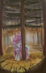 Size: 1205x1892 | Tagged: safe, artist:annielith, trixie, pony, unicorn, g4, autumn, female, forest, solo, tree, trixie's cape, trixie's hat, wip