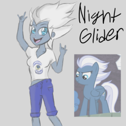 Size: 1201x1200 | Tagged: safe, artist:mildockart, night glider, equestria girls, g4, clothes, equestria girls-ified, female, looking at you, open mouth, shorts, smiling, solo