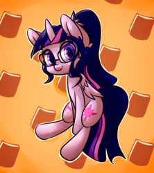 Size: 4800x5400 | Tagged: safe, artist:luxaestas, sci-twi, twilight sparkle, alicorn, pony, equestria girls, g4, absurd resolution, alternate hairstyle, book, bookhorse, both cutie marks, cute, equestria girls ponified, female, glasses, looking at you, mare, ponified, sci-twilicorn, sitting, smiling, solo, twiabetes
