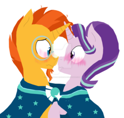 Size: 1024x973 | Tagged: safe, artist:digital-heartbeat, starlight glimmer, sunburst, g4, blushing, boop, looking at each other, male, noseboop, ship:starburst, shipping, simple background, straight, transparent background, watermark