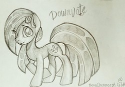 Size: 1902x1333 | Tagged: safe, artist:monochromacat, oc, oc only, oc:downvote, pony, derpibooru, derpibooru ponified, grayscale, meta, monochrome, ponified, solo, traditional art