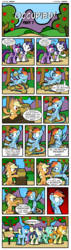 Size: 1040x3669 | Tagged: safe, artist:kingtoby19, applejack, bon bon, carrot top, golden harvest, lyra heartstrings, rainbow dash, rarity, sweetie drops, twilight sparkle, oc, alicorn, pony, comic:occupied!, g4, cider, cider dash, comic, desperation, line, need to pee, omorashi, potty dance, potty emergency, potty time, squirming, this will end in diapers, trotting, trotting in place, twilight sparkle (alicorn), wavy mouth