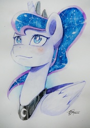 Size: 2554x3623 | Tagged: safe, artist:acrylic-stroke, princess luna, alicorn, pony, g4, alternate hairstyle, bust, constellation, female, galaxy mane, high res, ponytail, solo, traditional art, watercolor painting